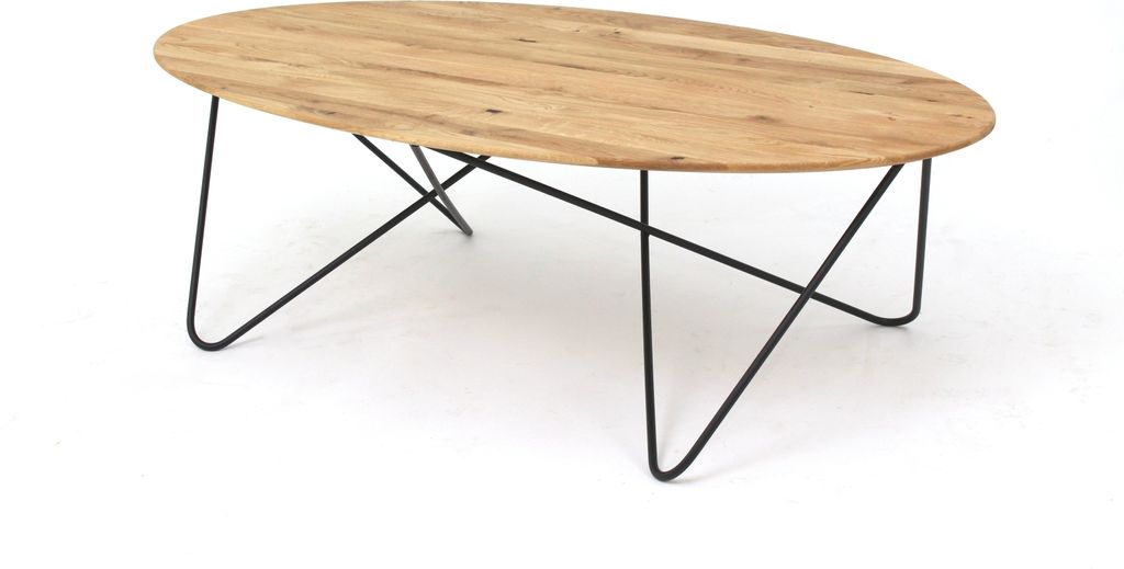 Couchtisch >2130< in Eiche Massiv, Gestell Eisen Schwarz - 120x36x60cm (BxHxT)