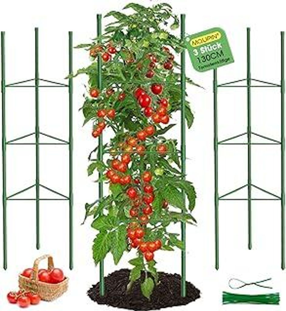 MQUPIN Tomaten Rankhilfe 3 Stück,130cm Rankhilfen für Kletterpflanzen,Einstellbar Höhe Garten Rankhilfe fürTomate, Gurken, Rosen, Garten,rankgi...