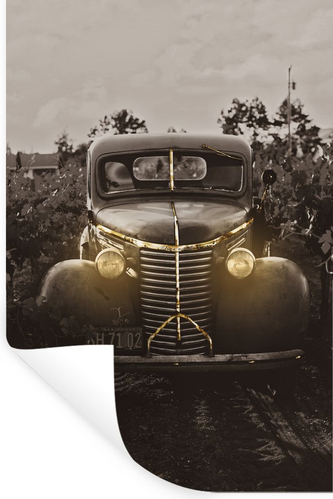 MuchoWow Wandtattoo Wandsticker Wandaufkleber Auto - Vintage - Schwarz - Gold 40x60 cm Selbstklebend und Repositionierbar - Wierderverwendbar - S...