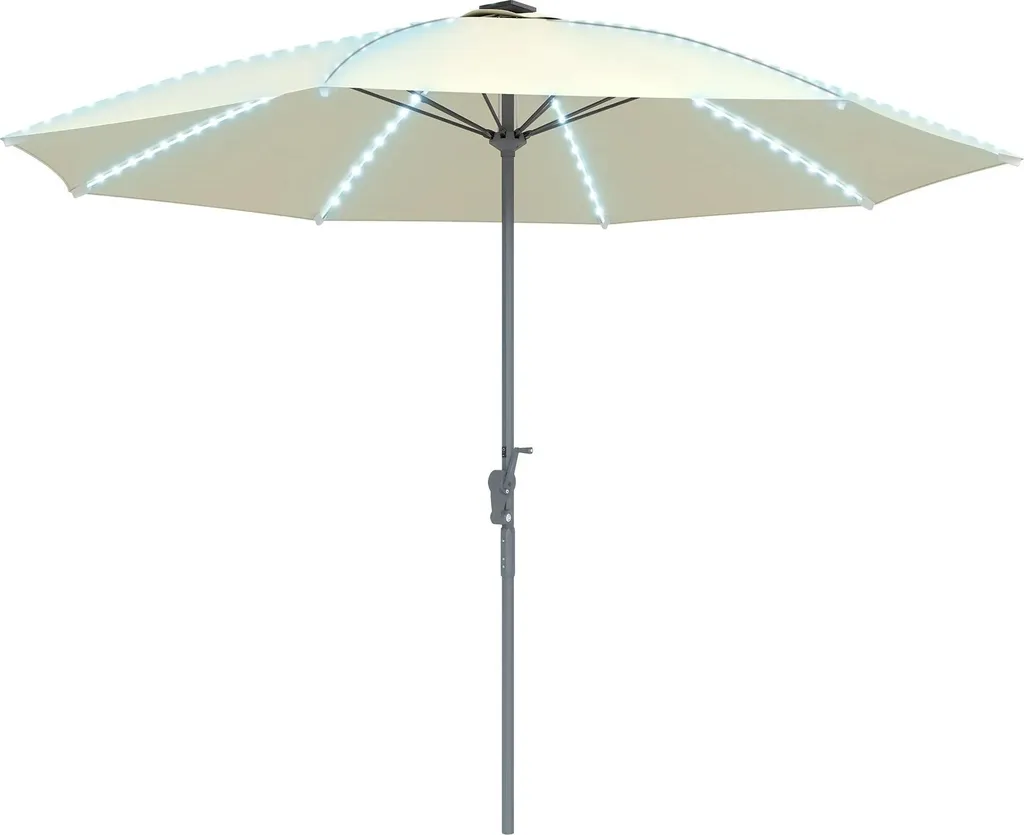 Parasol de terrasse blanc Ø300 cm avec éclairage LED et manivelle