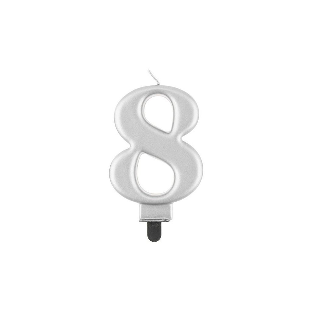 Sviečka číslo 8, strieborná metalíza 8 cm Obrázok produktu 