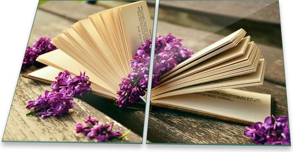 Herdabdeckplatte Glaskeramik 2-Teilig 2x40x52 Blumen Violett Abdeckung Spritzschutz