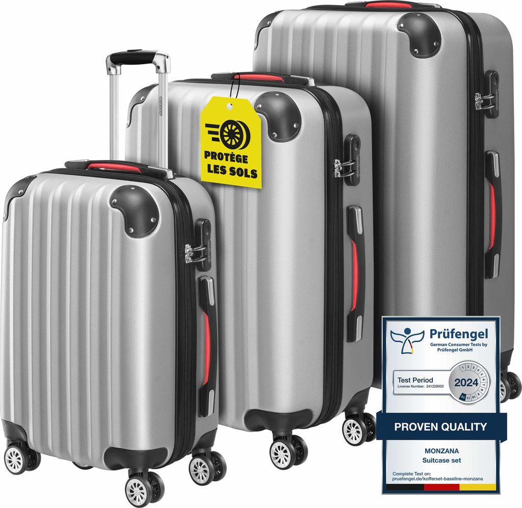 MONZANA® Lot de 3 valises rigides Argent M/L/XL 4 roues Image du produit 