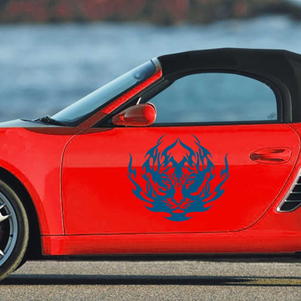 Aufkleber - Autoaufkleber "Tiger Tribal" 2 Stk. je 60cm x 52cm Signalblau - Tuning Carystyling Heckscheibe Auto