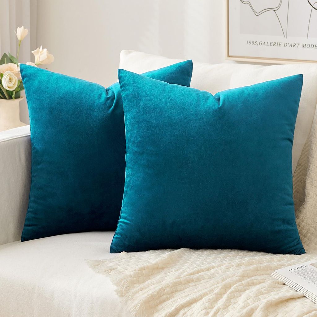 Set mit 2 Samtkissenbezügen, 45 x 45 cm, blau