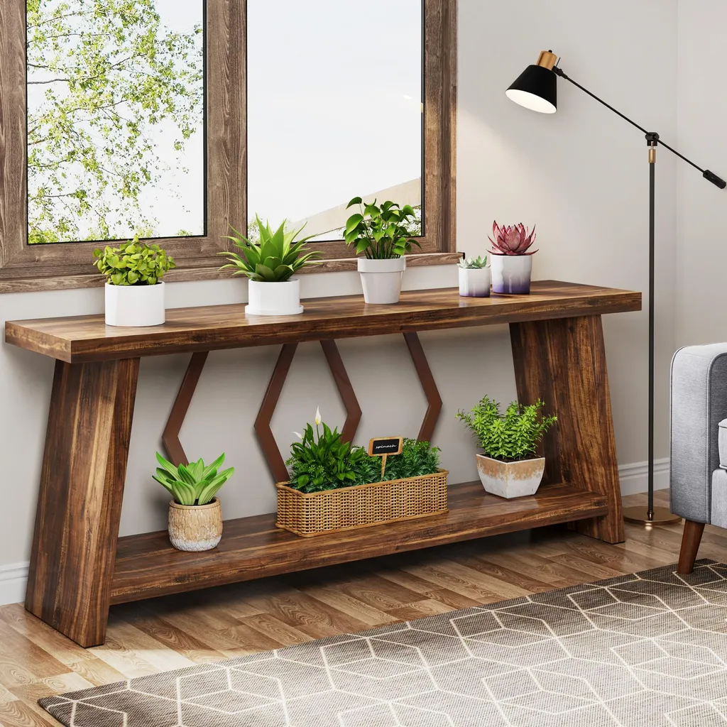 Table Console Salon Derrière Canapé Longue 180 cm Style Rustique