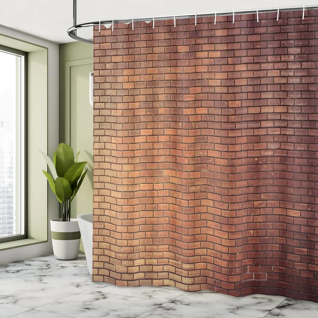 Tenda Doccia LB Mucca Marrone 150x180 Cm Con Paesaggio Montano E Ganci Inclusi - Impermeabile E Antimuffa Per Bagno, Stile Rustico