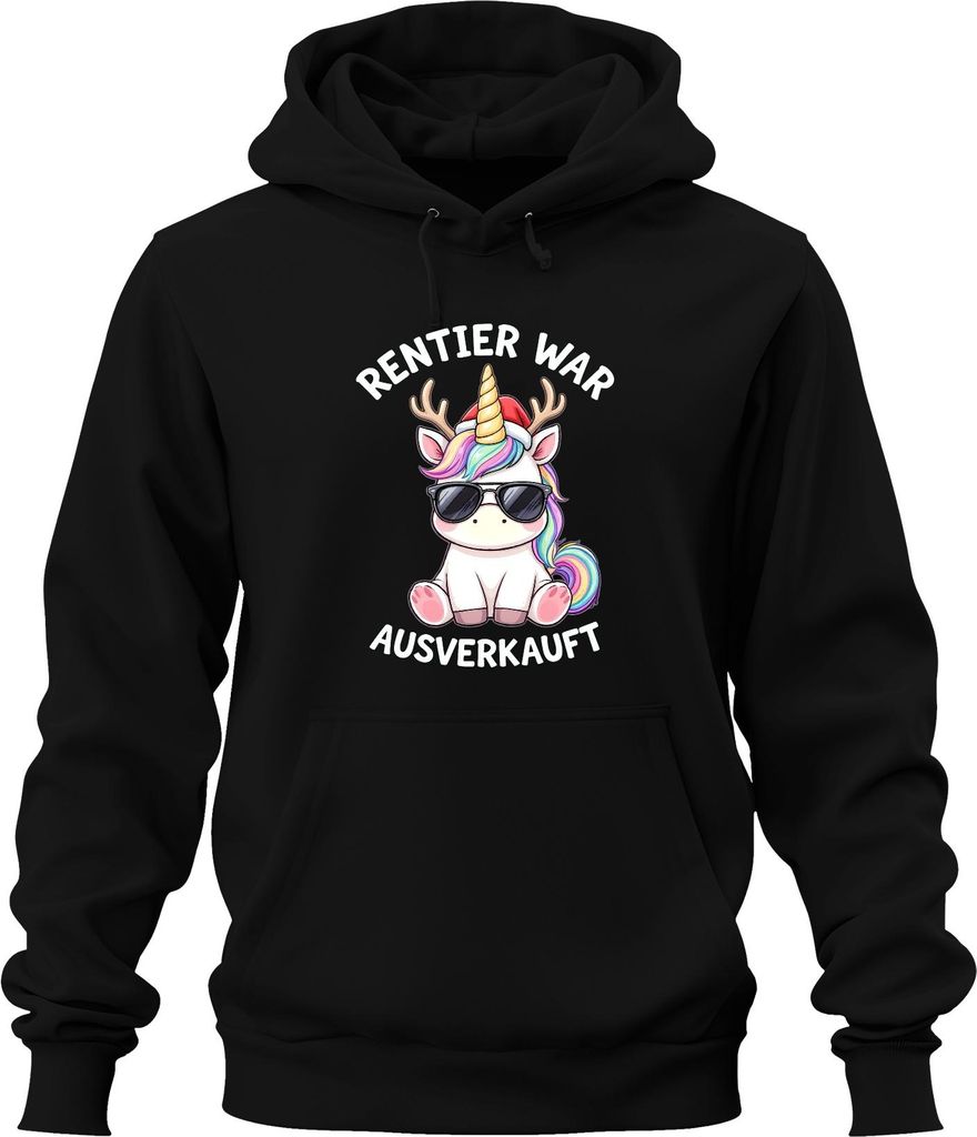 Rentier t Einhorn Weihnachten Weihnachtsmütze Geschenk Uni Hoodie Kapuzenpullover, Schwarz, M