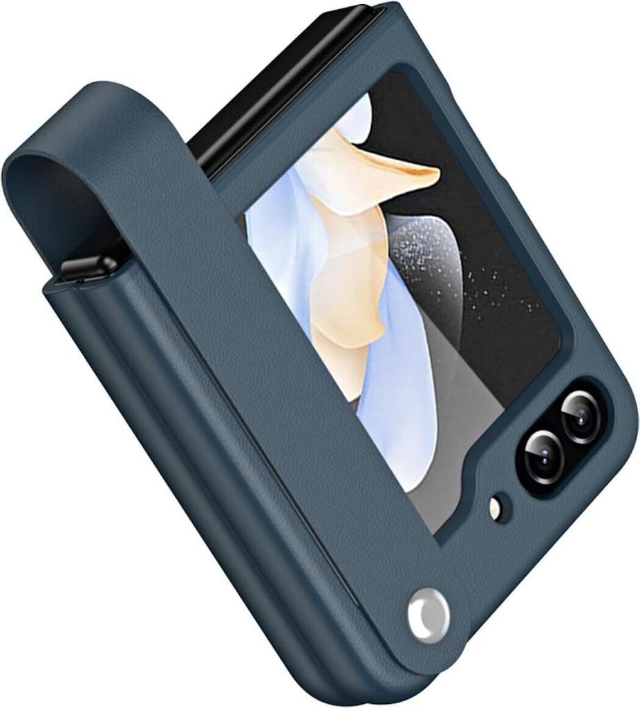 Lederhülle für Samsung Galaxy Z Flip 6 / Z Flip 7 FE Hülle mit Fingerhalter Hart-PC Stoßfest Handyhülle Grün