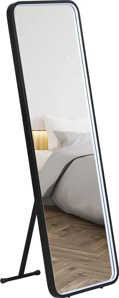 Miroir sur pied lumineux avec LED réglables et cadre noir élégant
