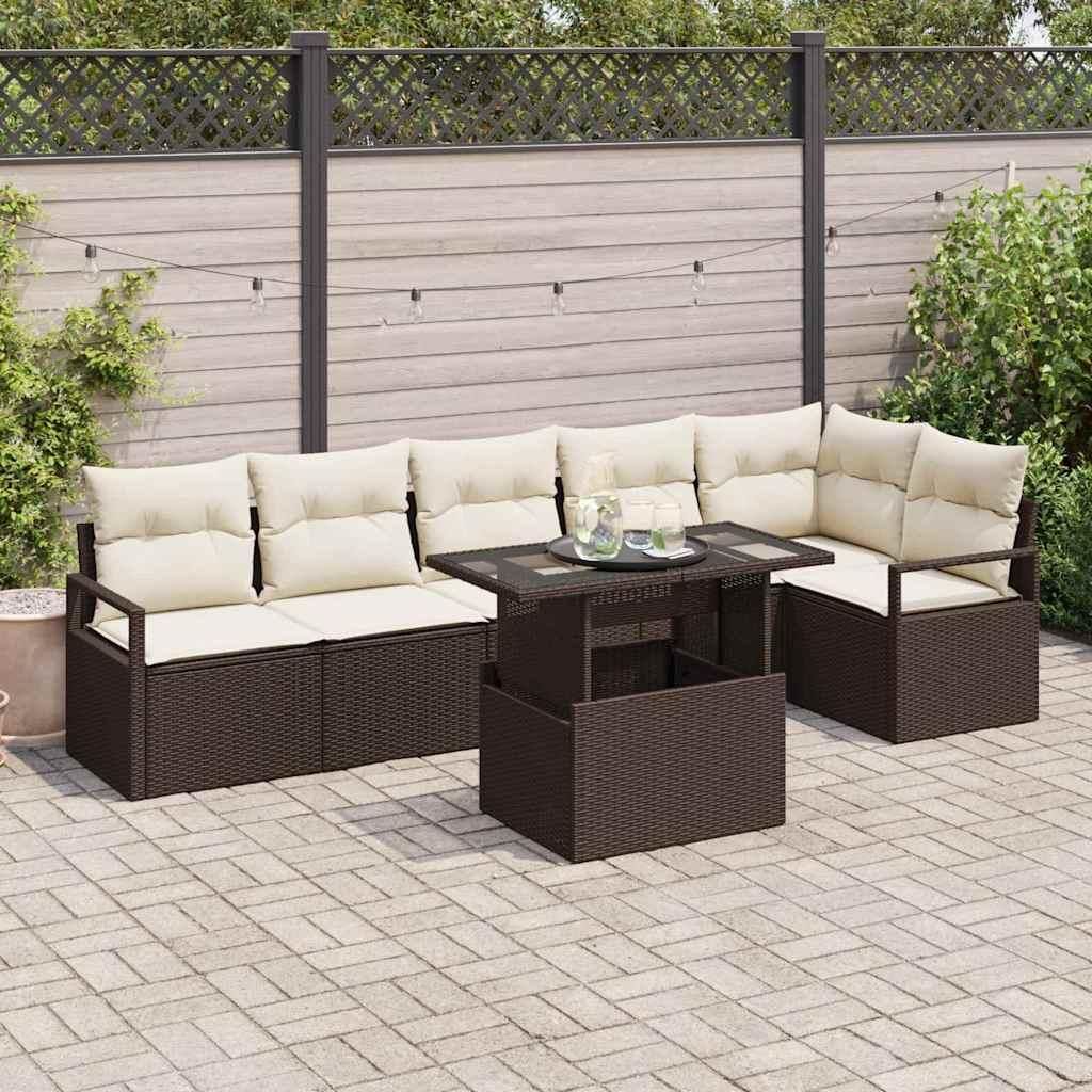 Maison Exclusive - Garten-Sofa-Set mit Kissen 7 pcs Braun Poly Rattan