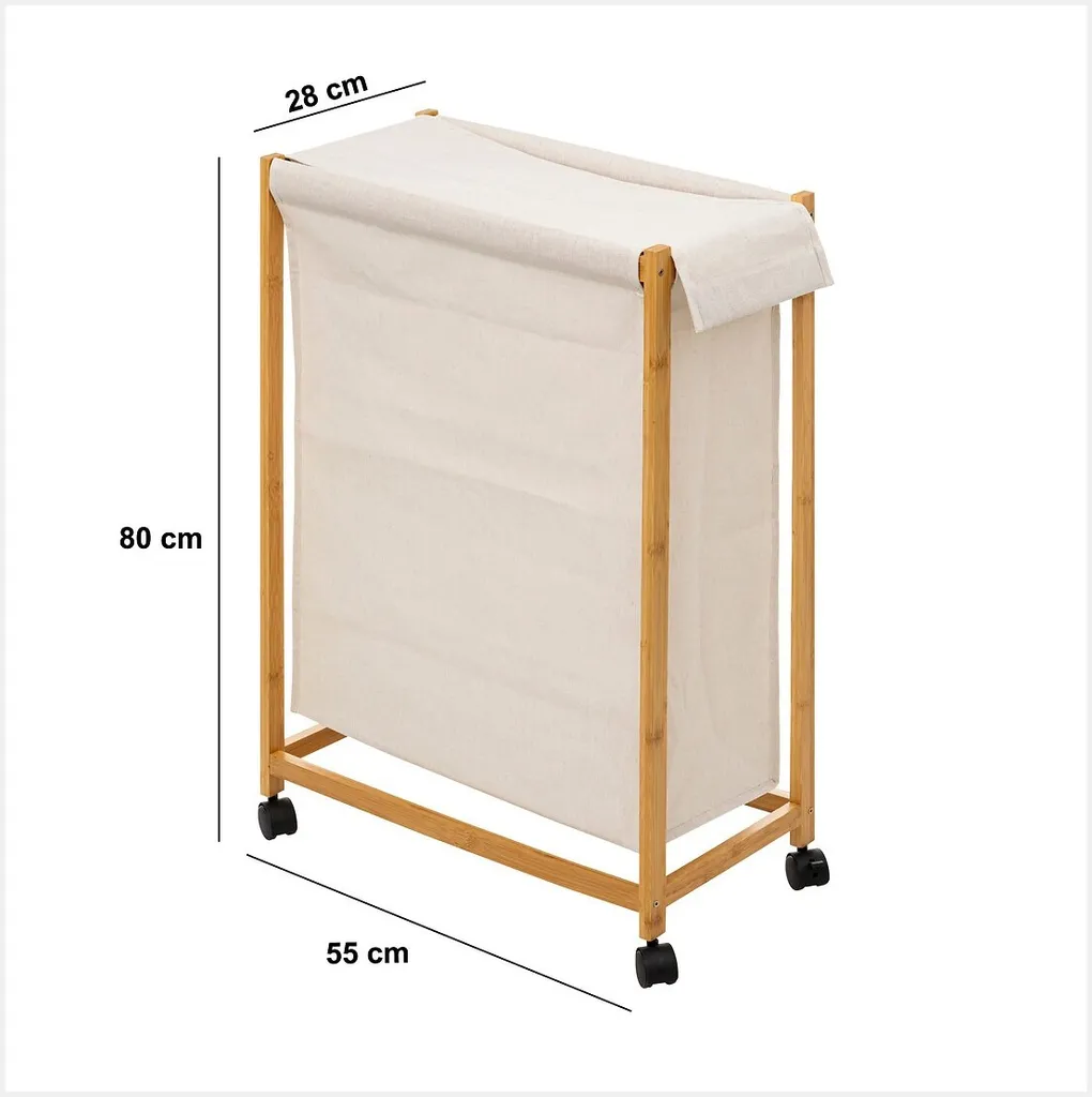 Bac à linge 52L avec roulettes et poignées - Design beige compact - 7