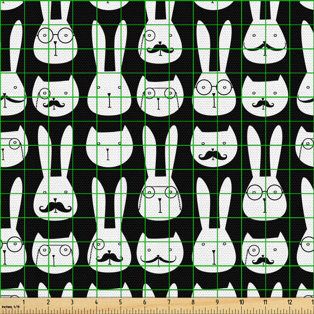 ABAKUHAUS Hipster Gewebe als Meterware, Retro- Kaninchen-und Katzen-Gesichter mit den Schnurrbart-und Brillen-geistigen Herren, 3 M (148 x 300 cm),...