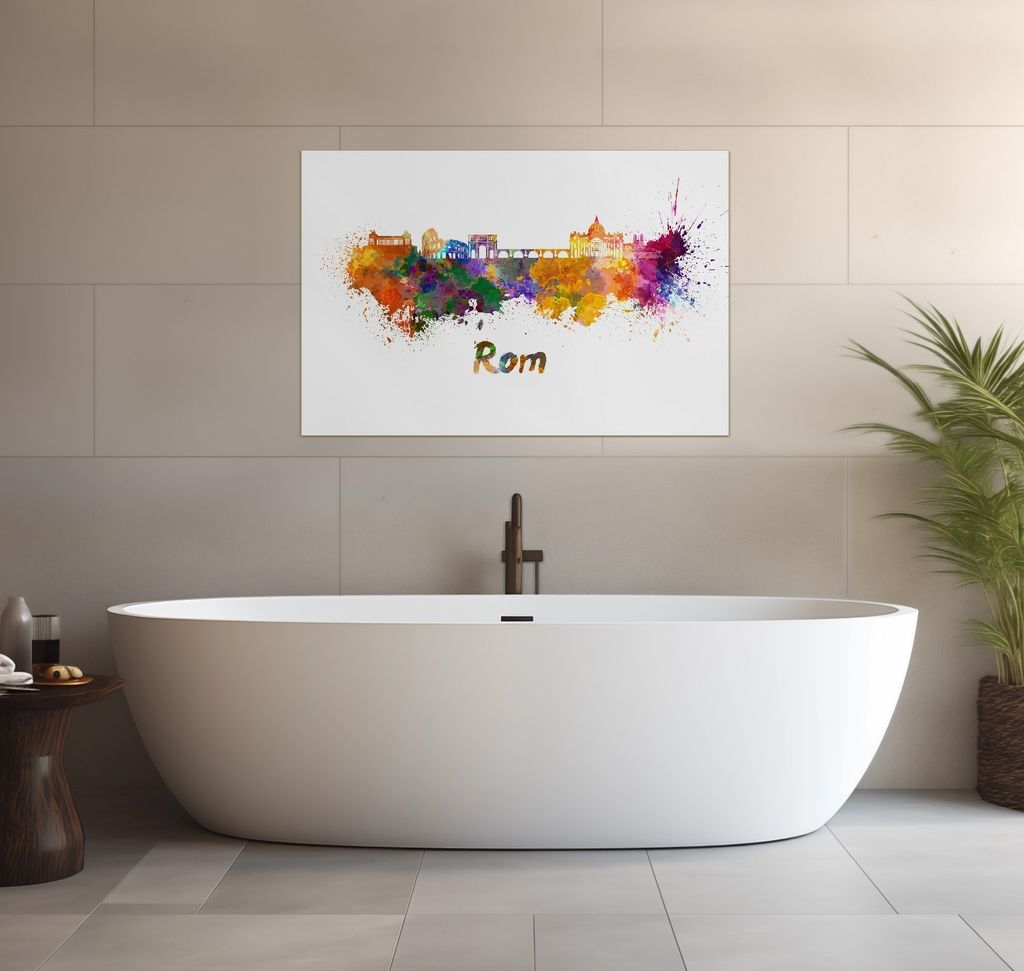 Wallario wasserfestes Poster selbstklebend 91,50 x 61 cm, Städte als Aquarell - Skyline von Rom, Badezimmerposter Spritzschutz mit Hochglanzoberfl...