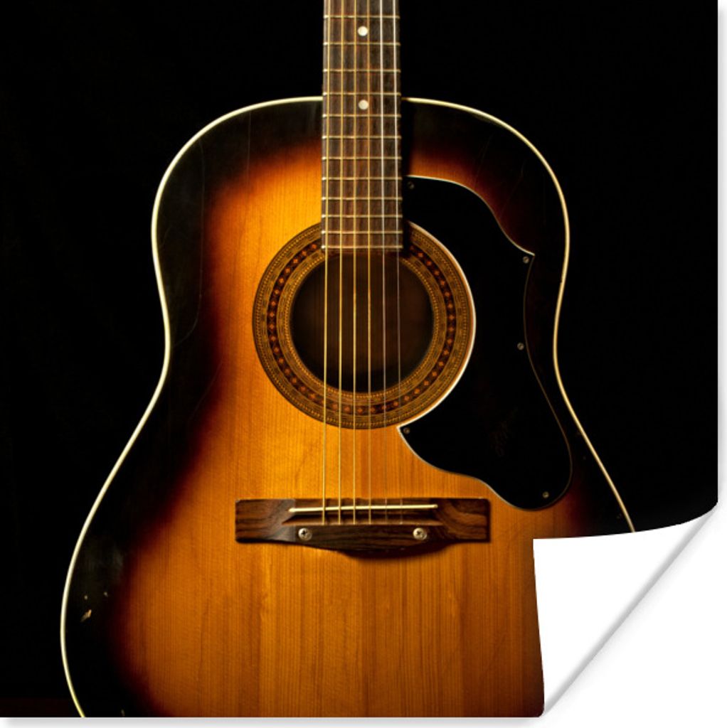 MuchoWow® Poster Akustische Gitarre auf schwarzem Produktbild 