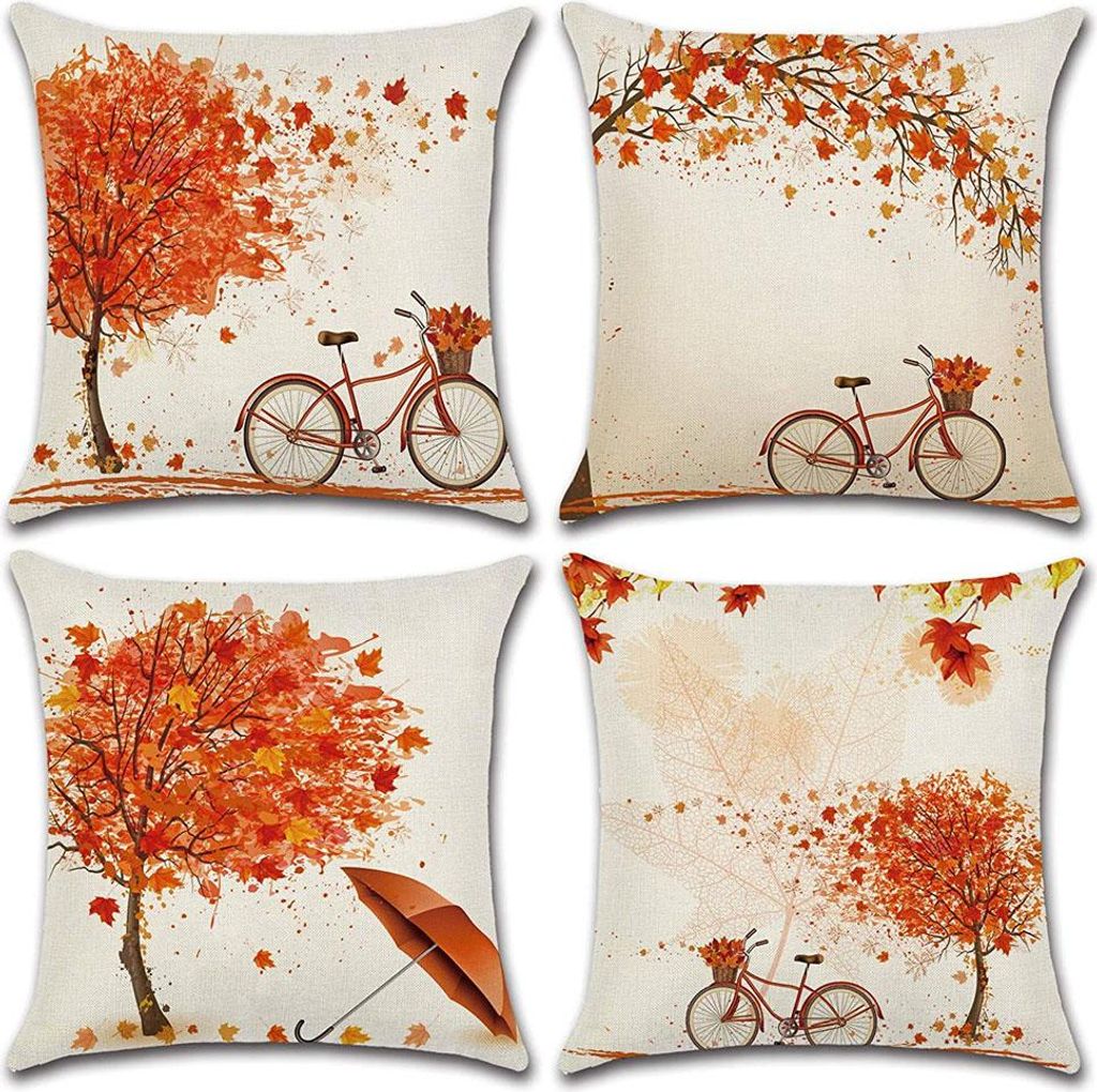 Kissenbezüge mit Ahornmotiven im Herbst-Design, 45 x 45 cm, 4er-Set, für Sofa, Couch, Gartenbank, Bett und Wohnzimmer – ideal für Thanksgiving.