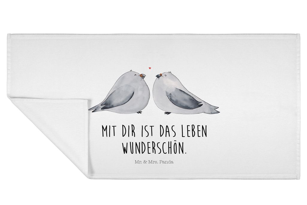 Mr. & Mrs. Panda kleines Handtuch Turteltauben Liebe - Weiß - Geschenk, Hochzeitstag, Freundin, Baumwollhandtuch, 50x100, Frotteehandtuch, Freund,...