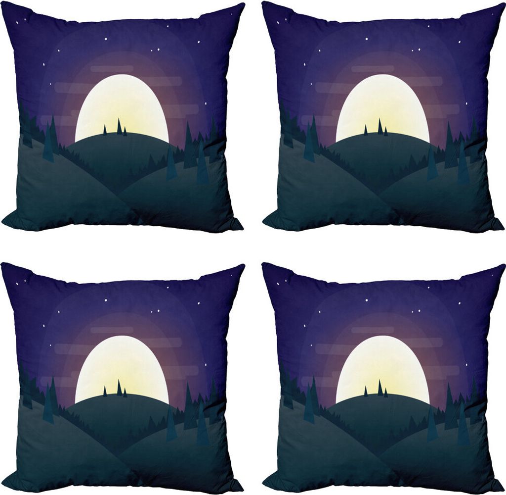 ABAKUHAUS Halbmond Kissenbezug Set (4 Stück), Nachtwald Sternenhimmel, Moderner Doppelseitiger Digitaldruck, 50 cm x 50 cm, Mehrfarbig