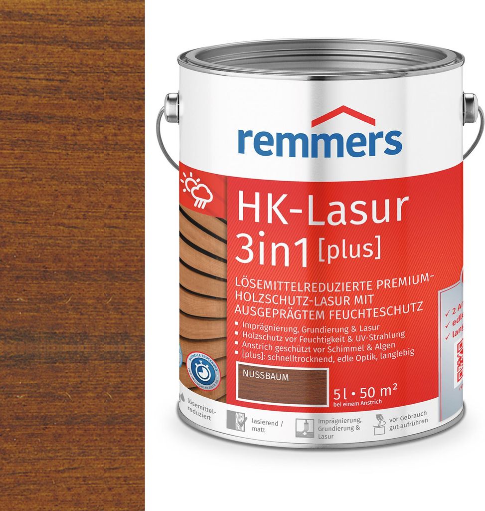 Remmers HK-Lasur 3in1 (plus) 5 L Eimer Nussbaum RC-660 Immagine del prodotto 