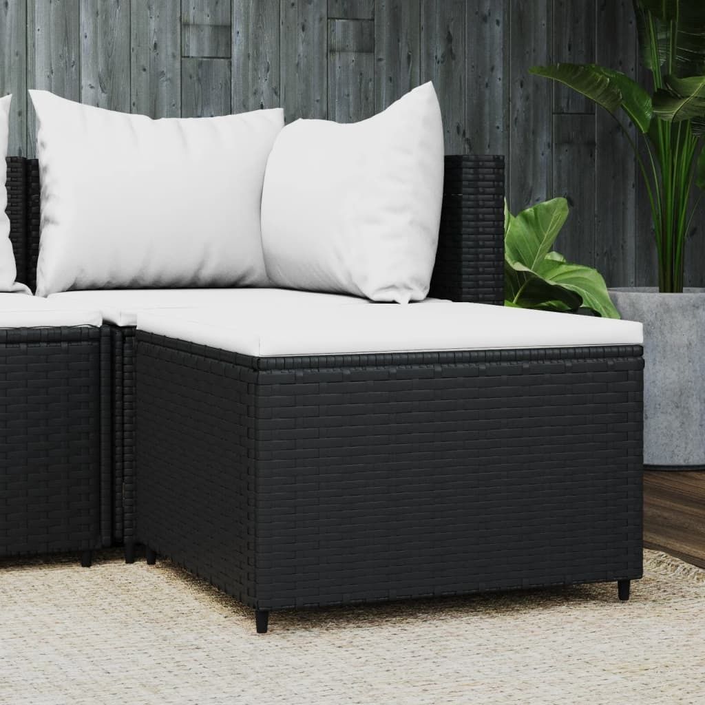 The Living Store Gartenhocker mit Kissen Schwarz Poly Rattan