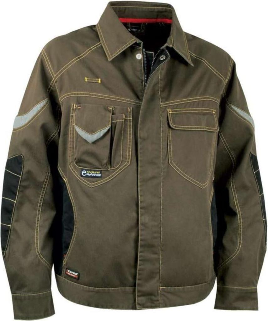 Cofra Arbeitsjacke STONE WASH mit vielen Taschen und Reflektionsstreifen braun 48