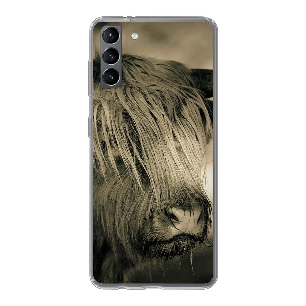 MuchoWow Handyhülle Schutzhülle Hülle für Samsung Galaxy S21 Plus Schottischer Highlander - Tiere - Haare Silikon Softcase Handy Hülle - Han...