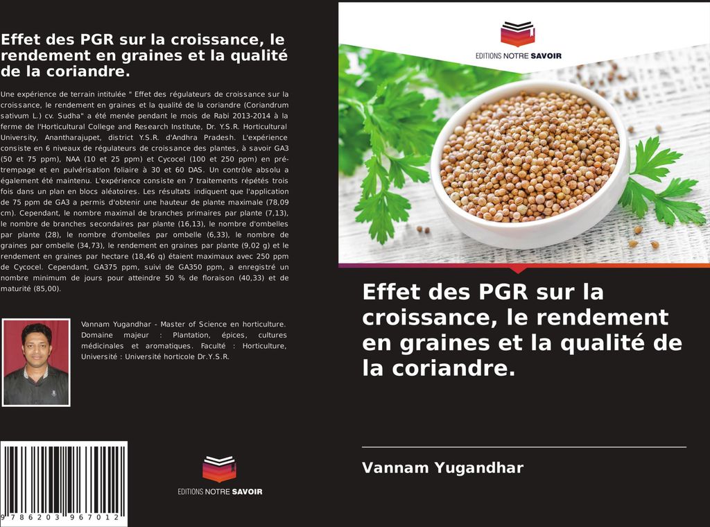 Effet des PGR sur la croissance, le rendement en graines et la qualité de la coriandre.
