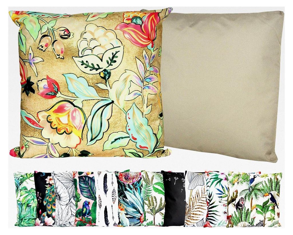 Outdoor Motivkissen 45x45 cm Lounge Dekokissen inkl. Füllung wasserabweisend für Gartenstuhl, Farbe: Beerenflut Creme