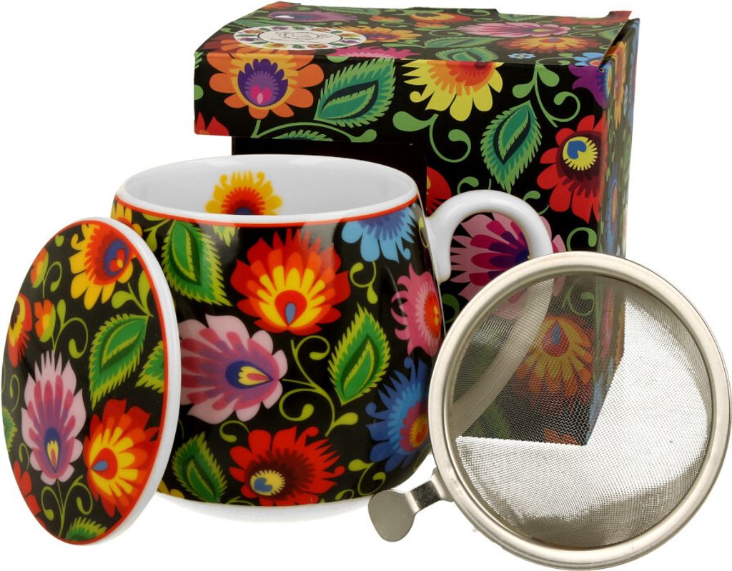 DUO ETNO Fassbecher 430 ml ETNIC mit Teesieb, New Bone China Porzellan