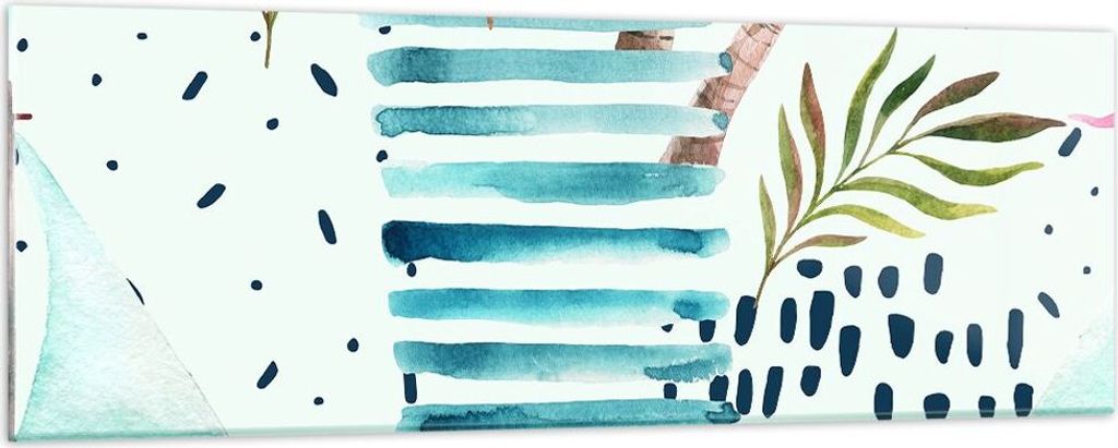 Bilder auf glas - Aquarell palme tropisch boot - 90x30cm - Glasbilder - Wandbilder - Kunstdruck - zum Aufhängen bereit - Wanddekoration aus Glas -...