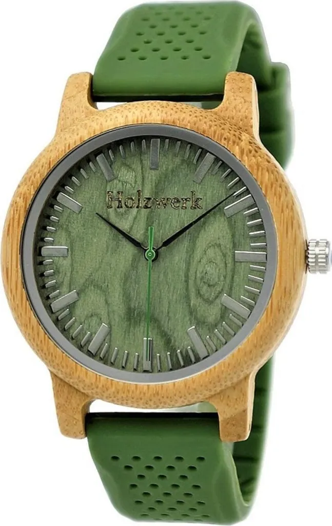 Montre en bois LANDAU mixte avec bracelet silicone vert et beige stylé