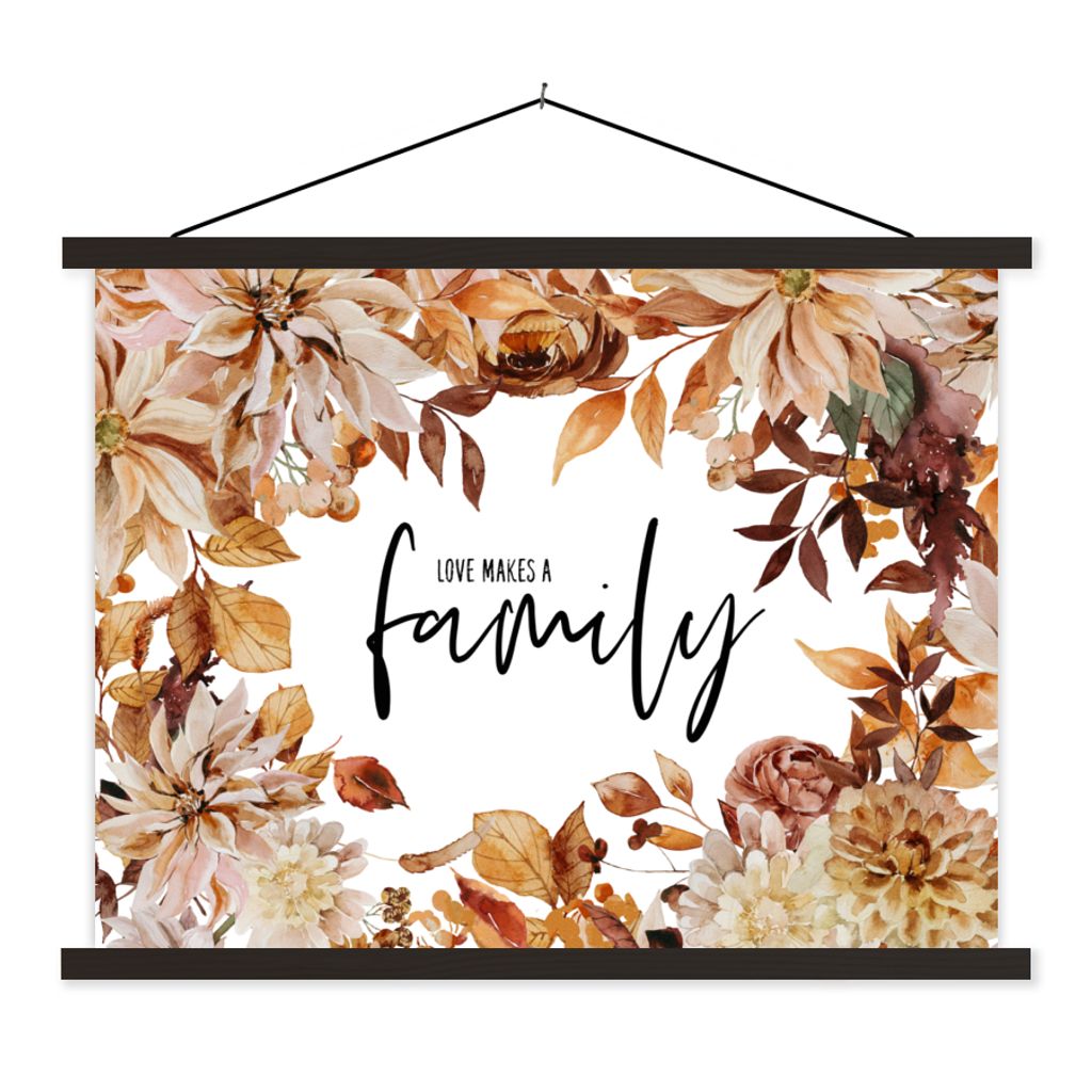 MuchoWow Textilposter Zitate - Liebe macht eine Familie - Sprichwörter - Familie 60x45 cm mit schwarzem Rahmen - Poster Schlafzimmer