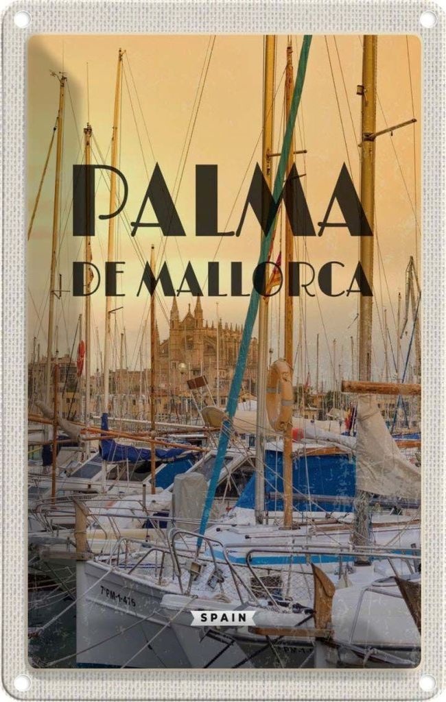 vianmo Blechschild 18x12 cm Palma de Mallorca Yachten Meer Bildmotiv Reisemotiv Abenteuer Reisen Urlaub