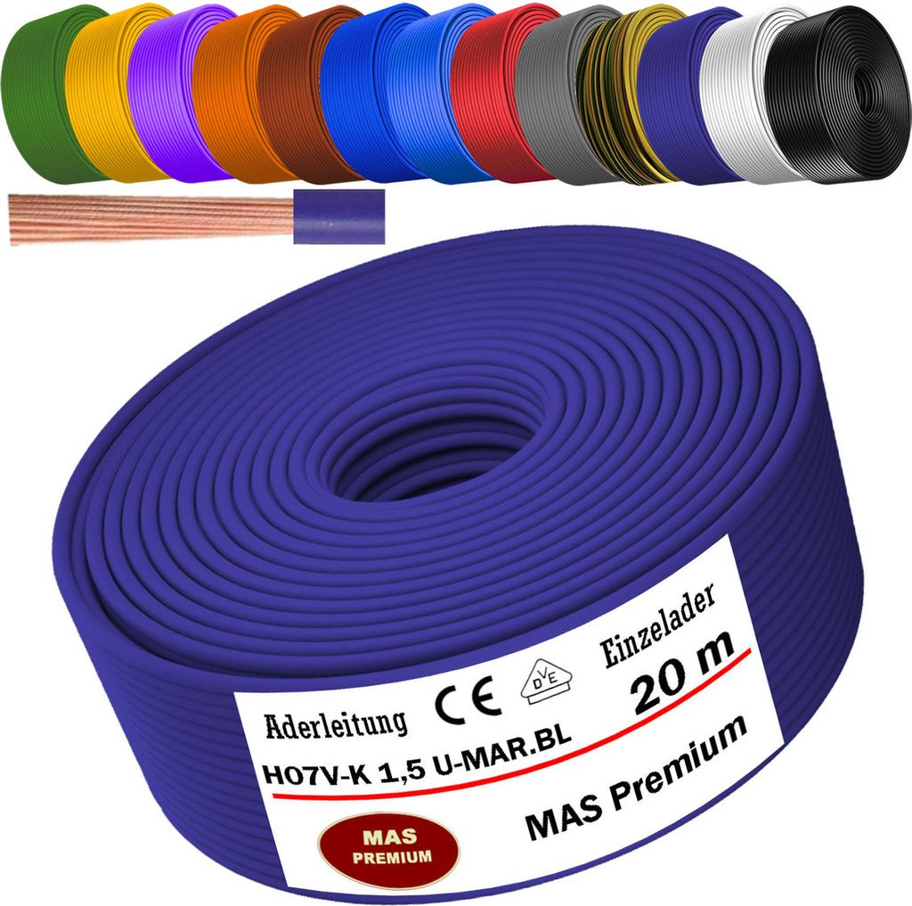 20m Aderleitung H07 V-K U-MAR.BL 1x1,5 mm² Ultramarinblau Einzelader flexibel