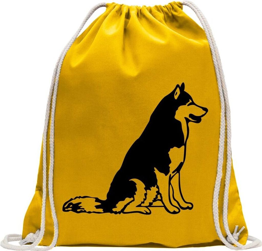 Kiwistar - Turnbeutel - gelb - Husky - Alaska - Sibirien - Fun Rucksack Sport Beutel Gymsack Baumwolle mit Ziehgurt