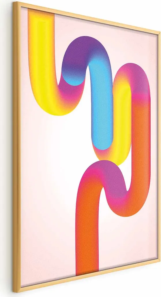 Poster Astratto 60x90 Tubi Arcobaleno Cornice Oro - Fine Art Decor