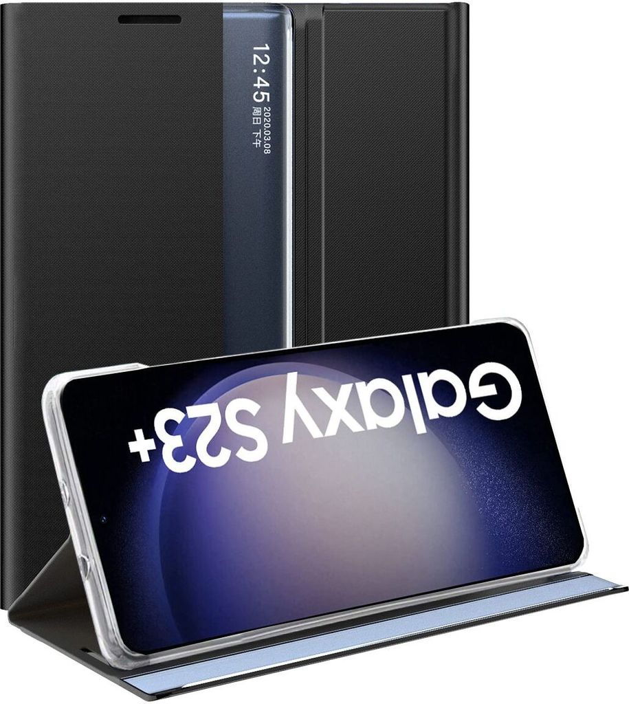 Samsung Galaxy S23+ Hülle, Slim Flip Leder Smart View Window Klappetui Schutzhülle mit Standfunktion für Galaxy S23+ Schwarz
