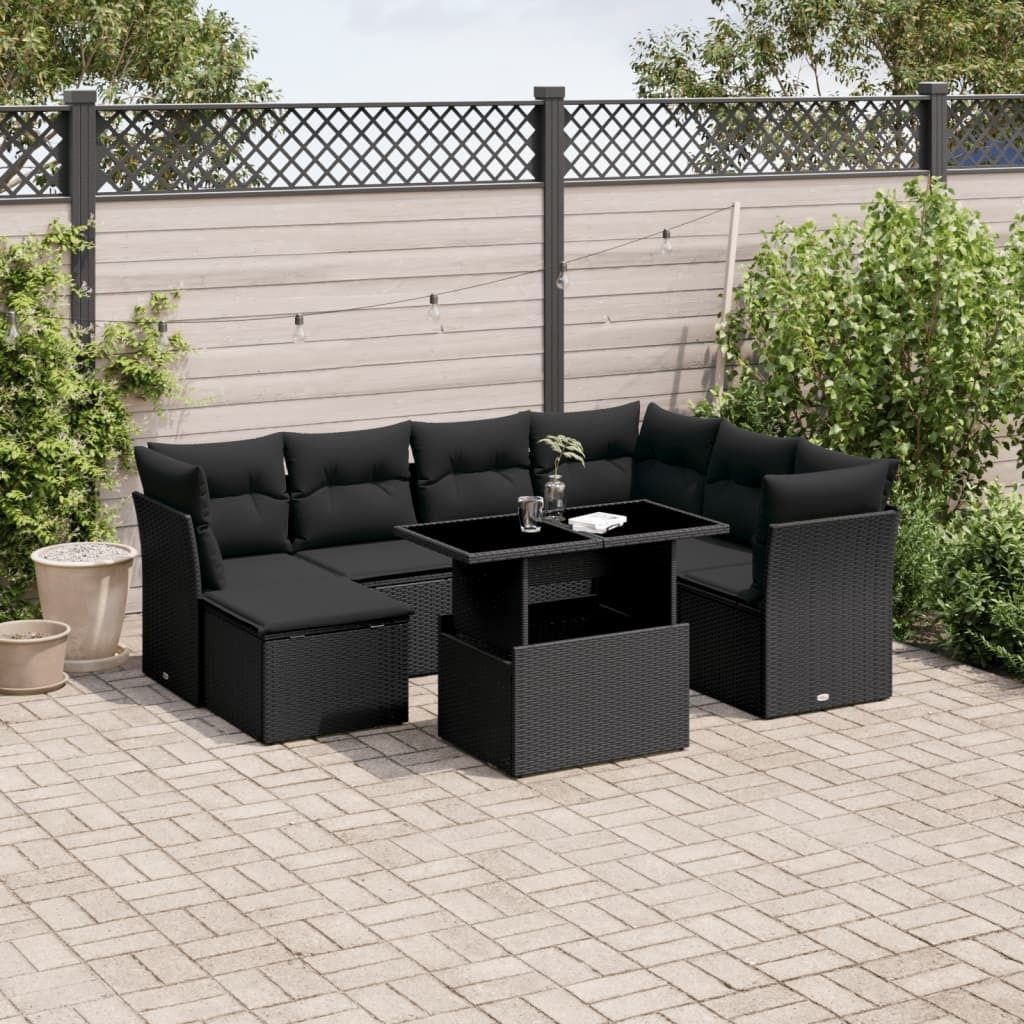 Maison Exclusive - 8-tlg. Garten-Sofagarnitur mit Kissen Schwarz Poly Rattan