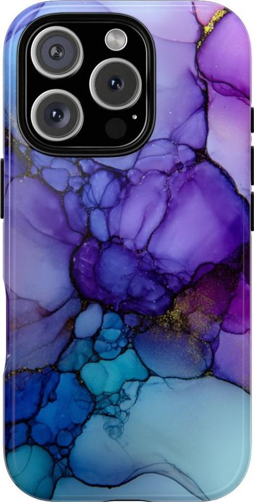 Strahlendes Lila-Blau im Alkohol-Tinten-Design – Hülle Kompatibel mit iPhone 16 Pro