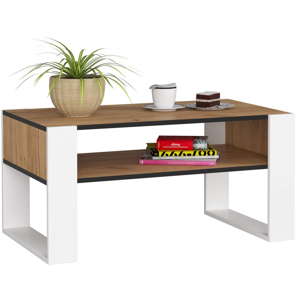 Couchtisch mit Regal Wohnzimmer Schlafzimmer Schrank Kaffeetisch 92x45x53cm Craft Weiss