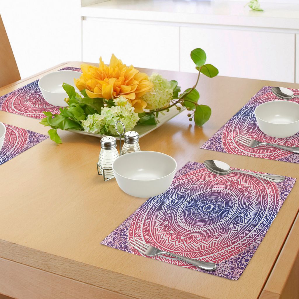 ABAKUHAUS Pink und lila Platzmatten, Ombre Mandala Design ethnischen östlichen Muster Chakra Meditation Hippie Kunst, Tiscjdeco aus Farbfesten Sto...