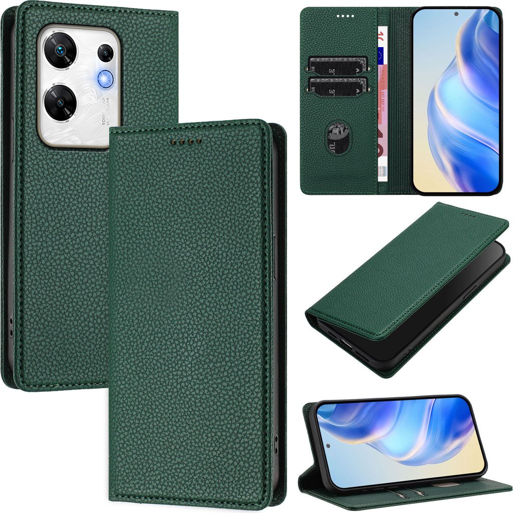 Litchi Leder Handyhülle für Infinix Zero 30 4G Wallet Kartenfächer Standfunktion Hülle Grün
