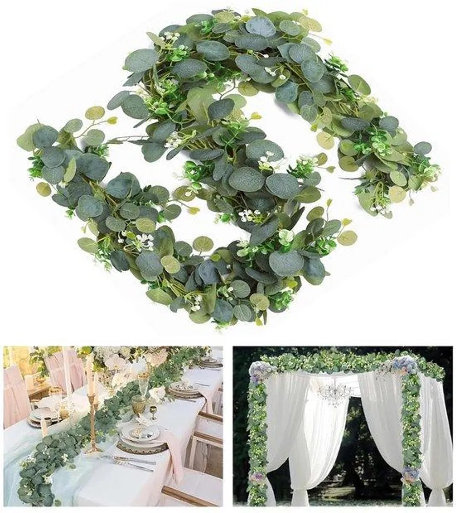 Guirlande Eucalyptus Artificielle 180cm Verte pour Déco de Mariage x2
