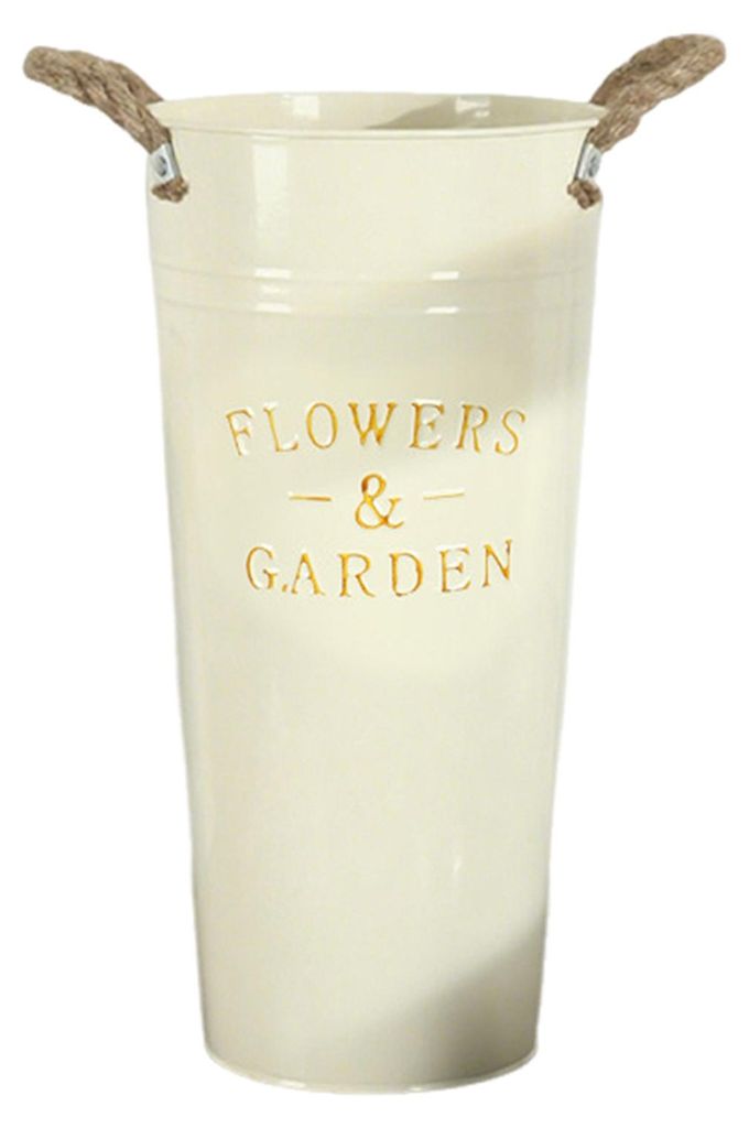 Tiefer Eimervase aus verzinktem Eisen mit Seilgriffen, Retro-Bauernhausvase für Blumenarrangements zu Hause