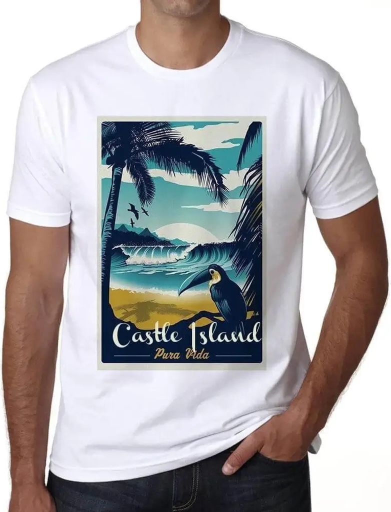 Herren Grafik T-Shirt Castle Island Pura Vida Beach Öko-Verantwortlich Vintage Jahrgang Kurzarm Lustige Druck Geburtstag Geschenk Mann
