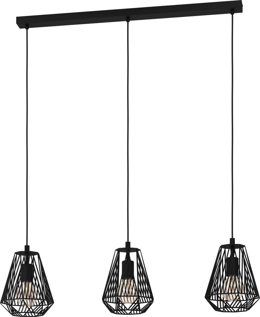 EGLO Pendelleuchte Stype, 3 flammige Hängelampe, Hängeleuchte aus Metall in Schwarz, Esstischlampe, Wohnzimmerlampe hängend mit E27 Fassung