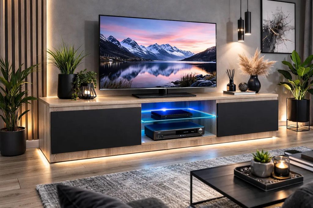 TV skrinka, 120 cm, Imitácia dreva Sonoma, čierna, predná Obrázok produktu 