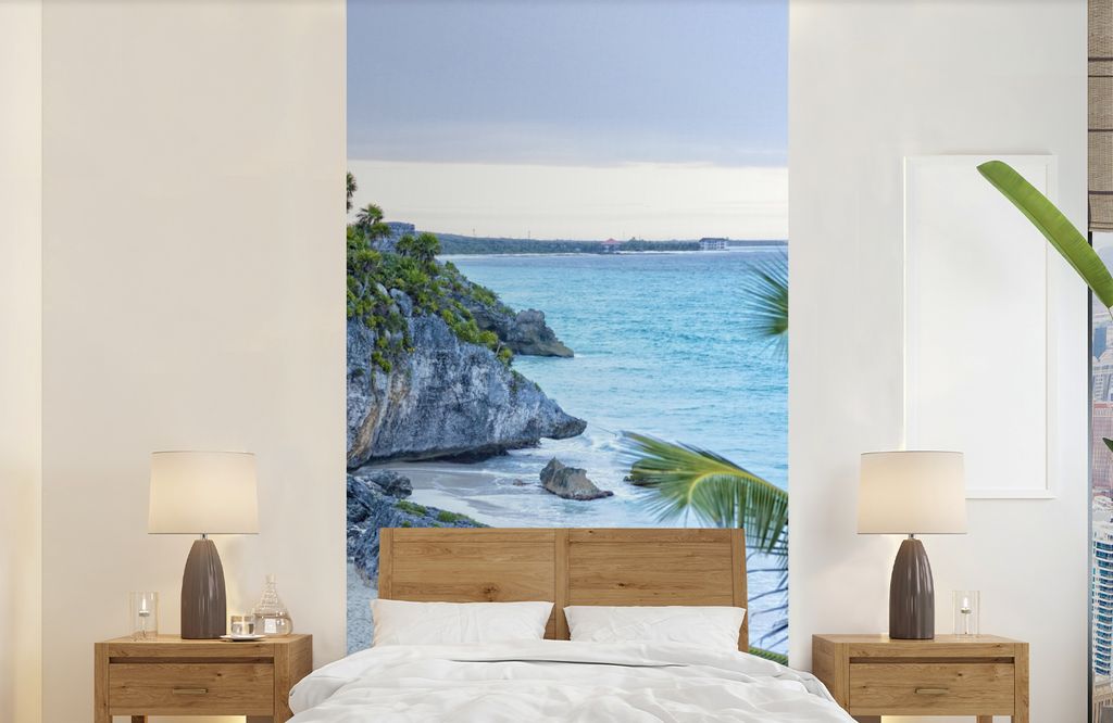 MuchoWow Fototapete für Wohnzimmer oder Schlafzimmer Wandtapete Vinyl Motivtapete Tulum, die alte Hafenstadt am Karibischen Meer in Mexiko - 120...