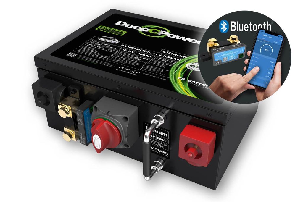 200Ah | 12,8V | 2560Wh | Lithium LiFePO4 Caravan Batterie | zusätzlicher 300A Bluetooth-Mess-Shunt