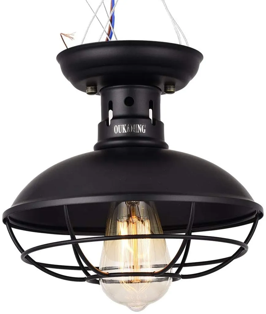 Plafonnier Industriel pour Cuisine et Salon Design Vintage E27 Noir